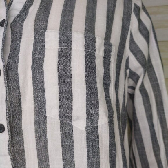 Lucky Brand Top Womens Med. Gray Striped Button Up Roll Tab Long Sleeve - Picture 4 of 11